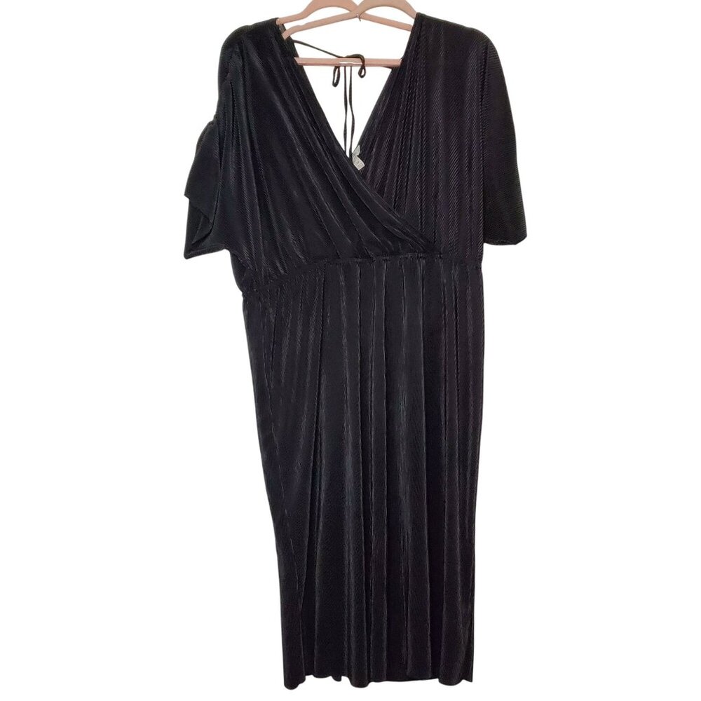 Nine.Eight New York Black Pleated Maxi Dress 3X V-Neck With Tie Closure Womens - Picture 2 of 8